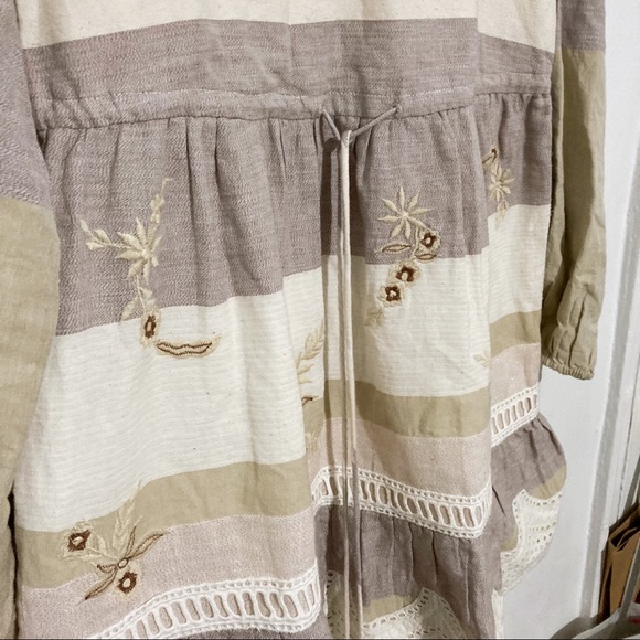 Hemant & Nandita Mana Stripe Ivory Mini Long Sleeve Tassel Dress Size M NWOT - Picture 5 of 10